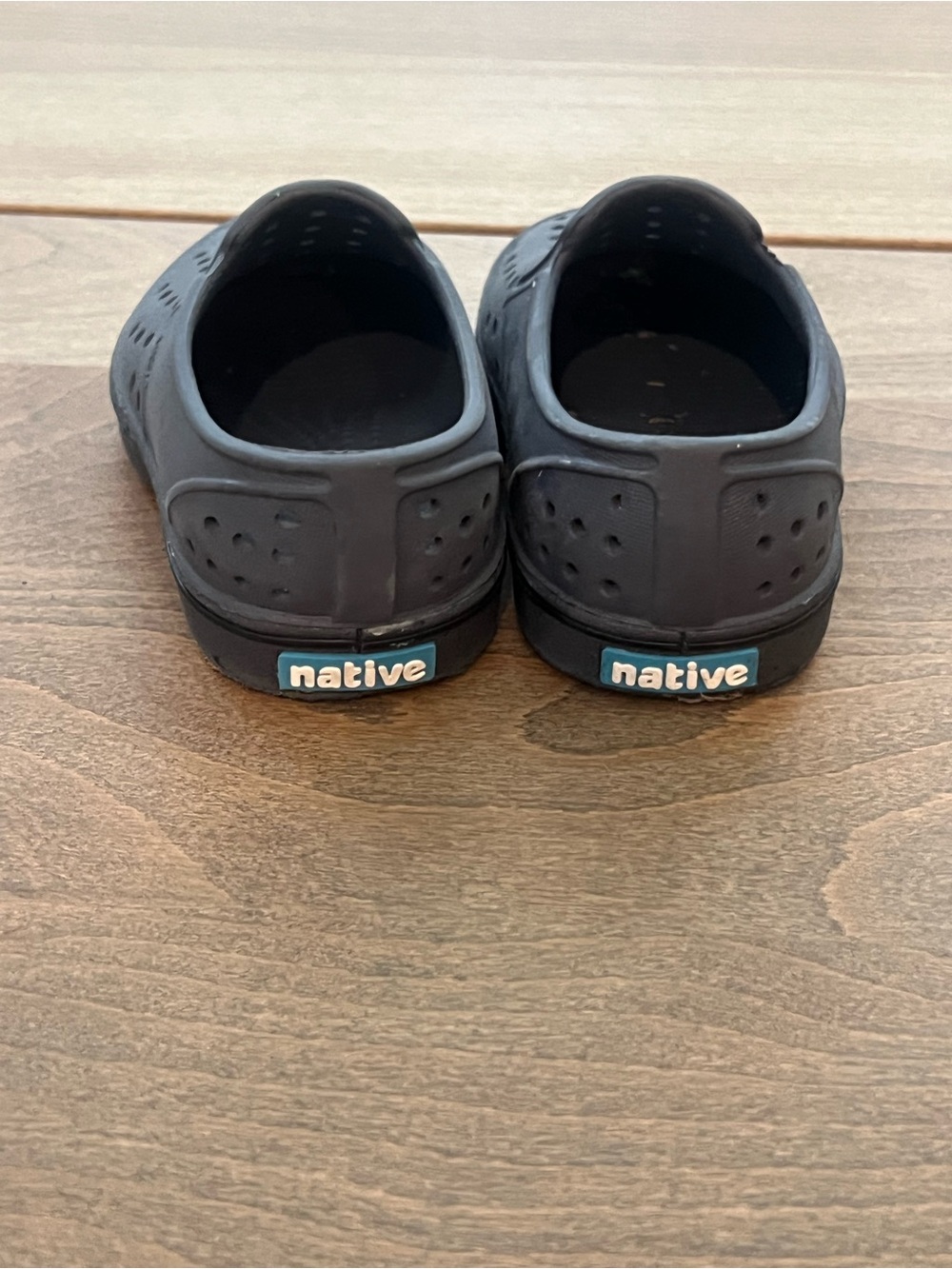 Native Kids Water Shoes in Dark Gray with Blue Logo